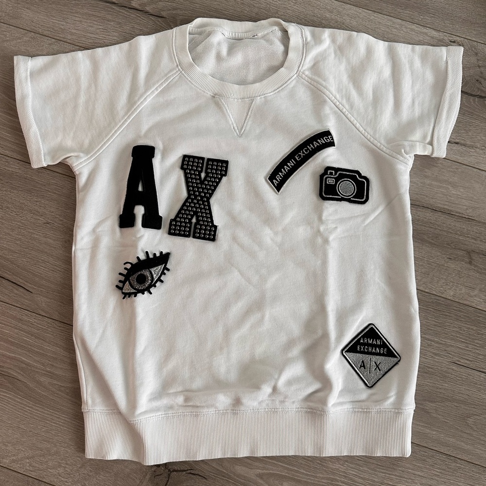 Armani Exchange White with Black embroidered patches sweatshirt Tshirt